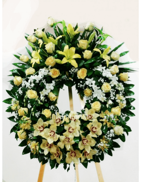 Corona Ghirlanda funebre rose ed orchidee colori da concordare